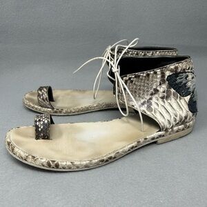 Fatte A Mano Snake Skin Open Toe Butterfly Lace Up Sandals, Women’s Size EU 40.